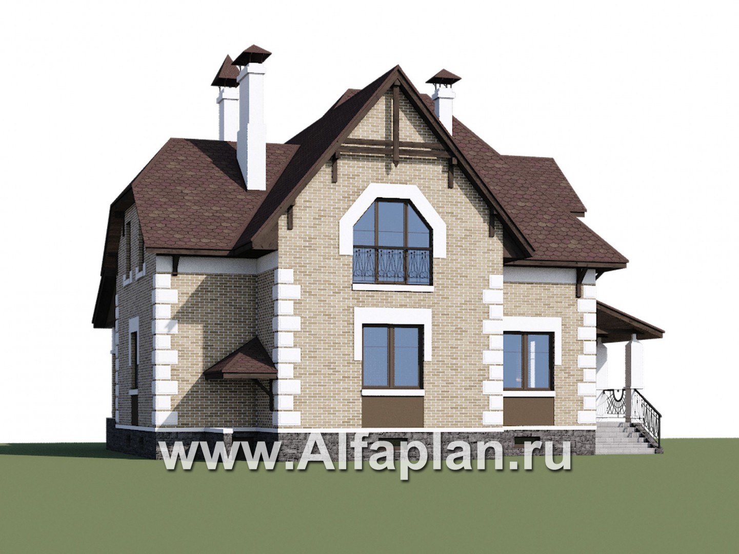 Проекты домов Альфаплан - «Клио Плюс» - коттедж с  цокольным этажом и угловой террасой - дополнительное изображение №1