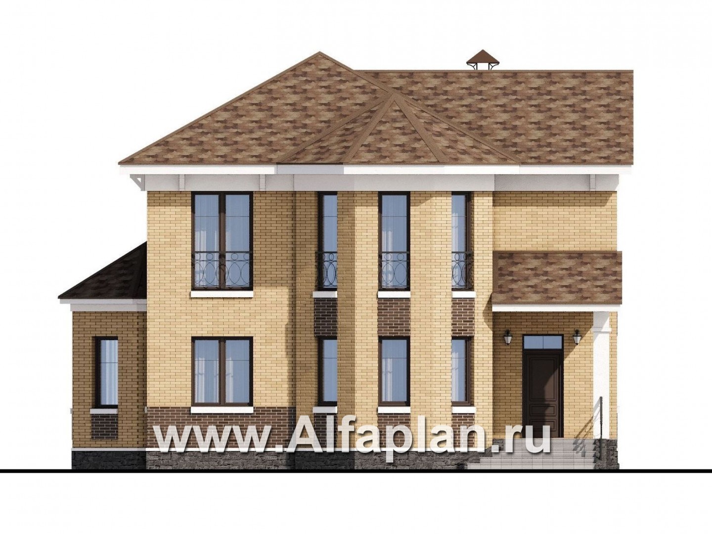 Проекты домов Альфаплан - «Классический»- двухэтажный особняк с эркером - изображение фасада №1