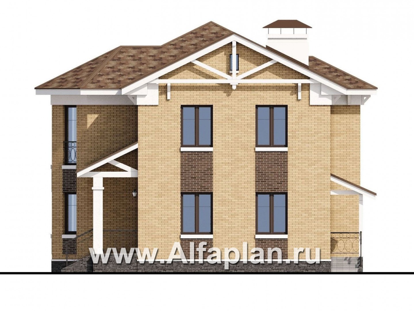 Проекты домов Альфаплан - «Классический»- двухэтажный особняк с эркером - изображение фасада №2