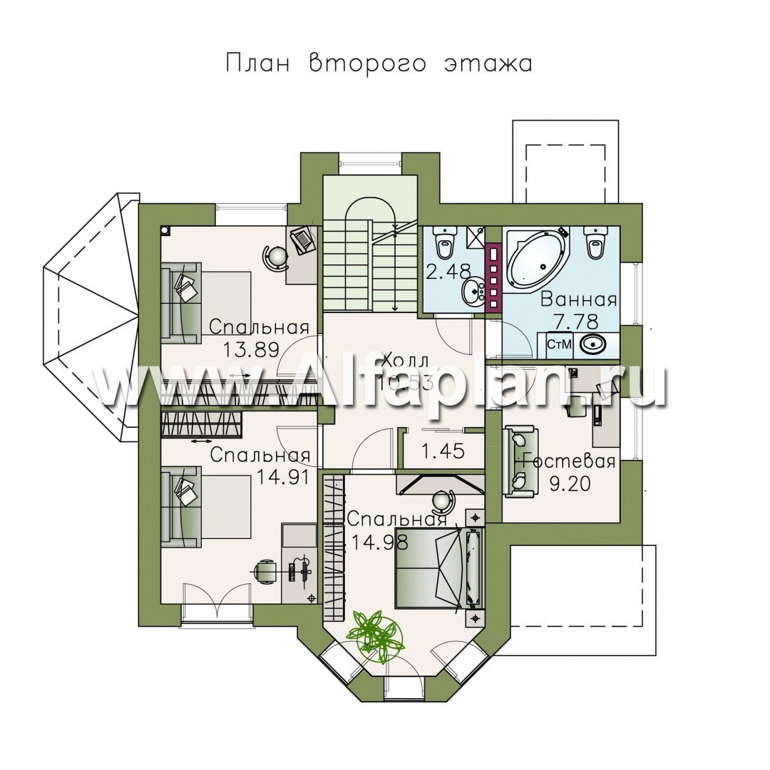 Проекты домов Альфаплан - «Классический»- двухэтажный особняк с эркером - план проекта №2
