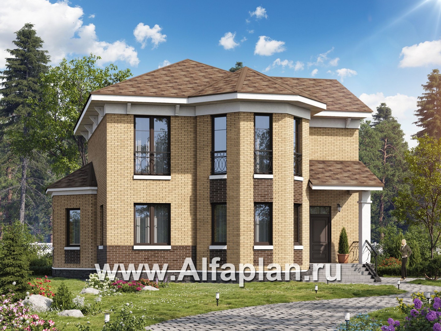 Проекты домов Альфаплан - «Классический»- двухэтажный особняк с эркером - основное изображение