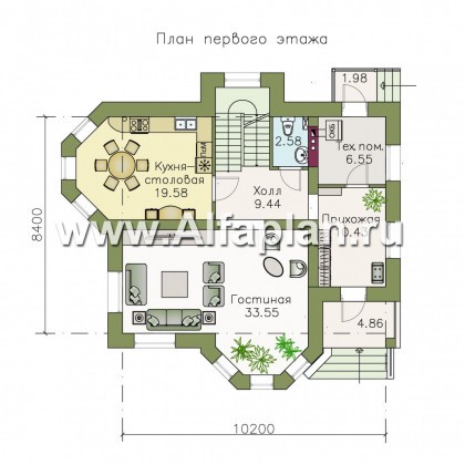 Проекты домов Альфаплан - «Классический»- двухэтажный особняк с эркером - превью плана проекта №1