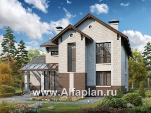 «Флагман» - проект двухэтажного дома, планировка с кабинетом на 1 эт, с террасой, в скандинаввском стиле