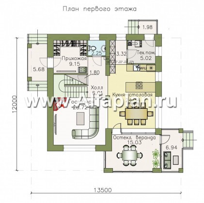 «Belissimo» - проект двухэтажного дома, в современном стиле, мастер спальня, с верандой и балконом - превью план дома