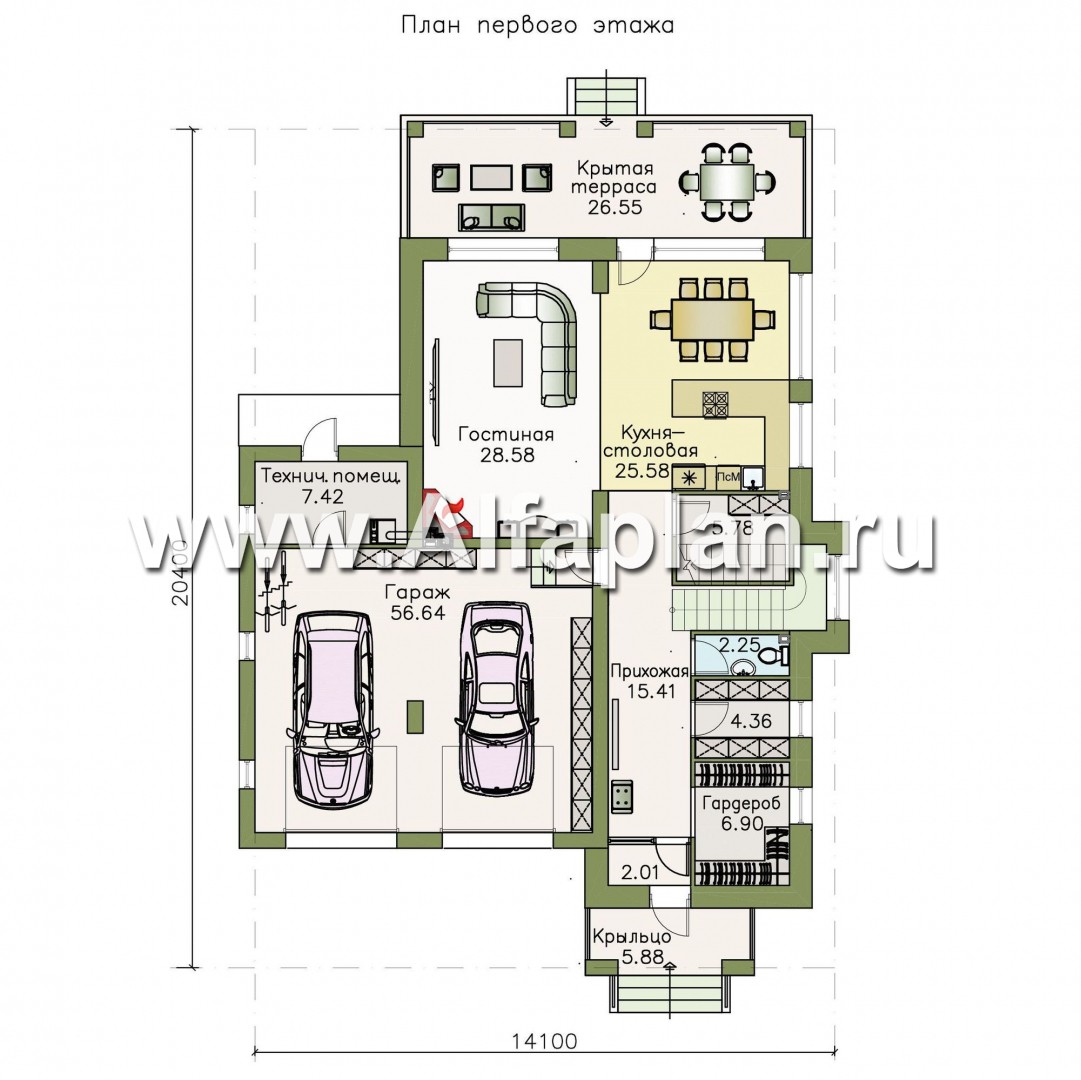 Проекты домов Альфаплан - «Новый поворот» - комфортный двухэтажный дом с гаражом - план проекта №1
