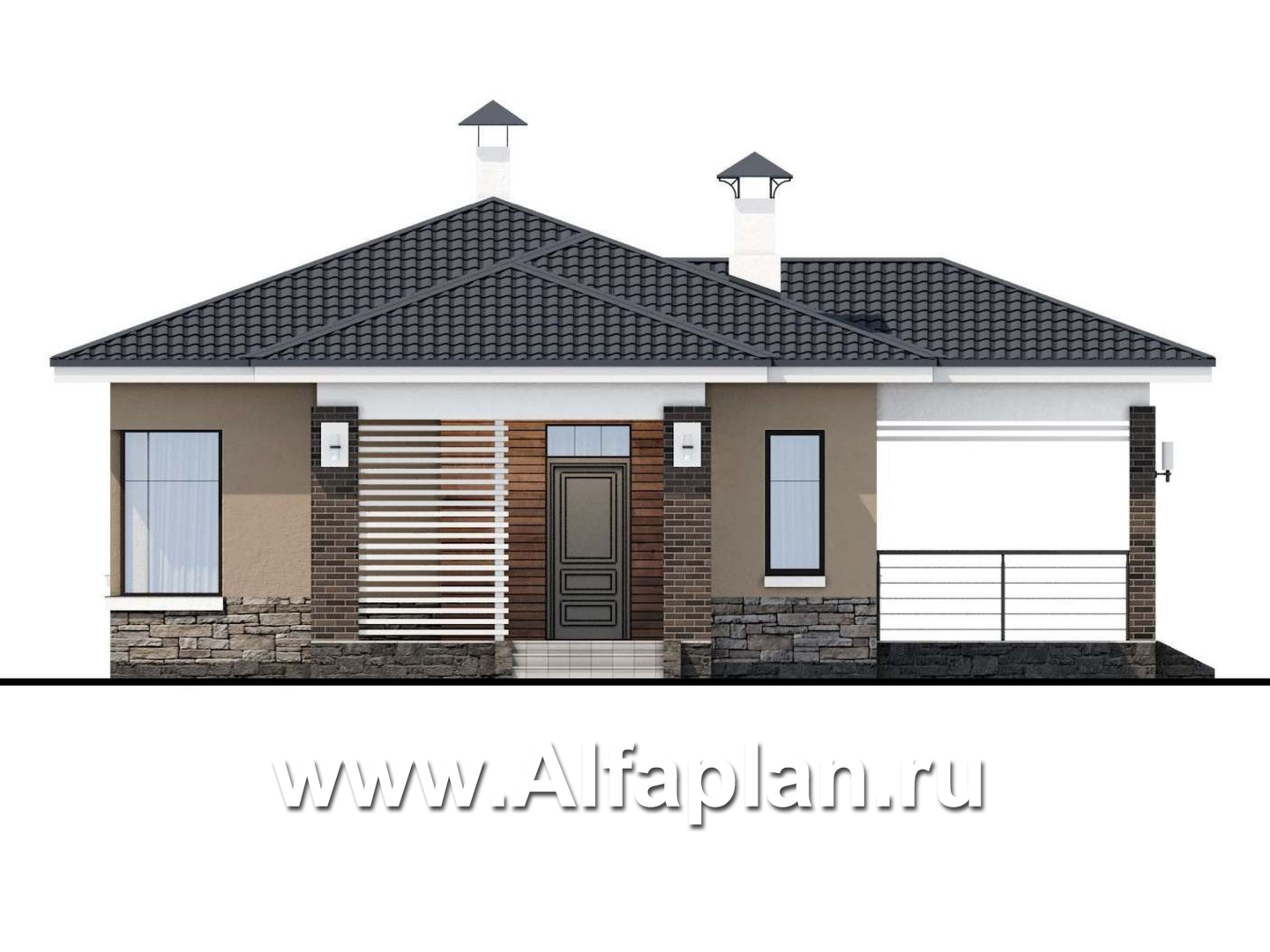 Проекты домов Альфаплан - «Аэда» - небольшой одноэтажный дом с тремя спальнями - изображение фасада №1