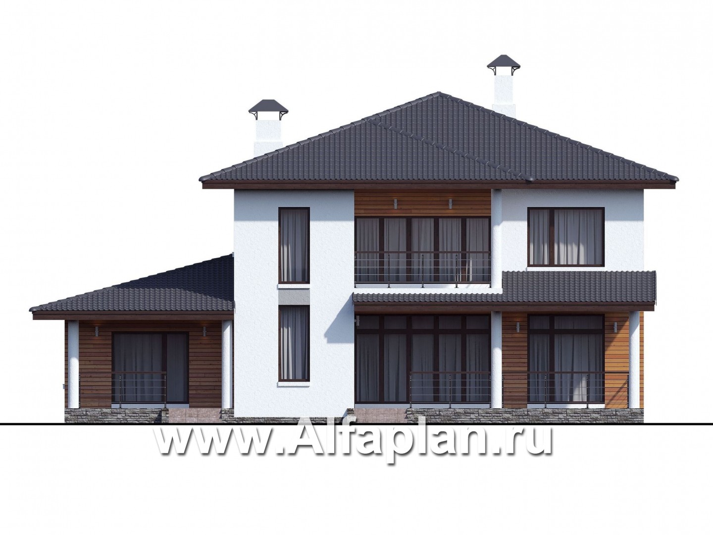 Проекты домов Альфаплан - «Пикассо» - изящный дом с террасой и балконом - изображение фасада №1