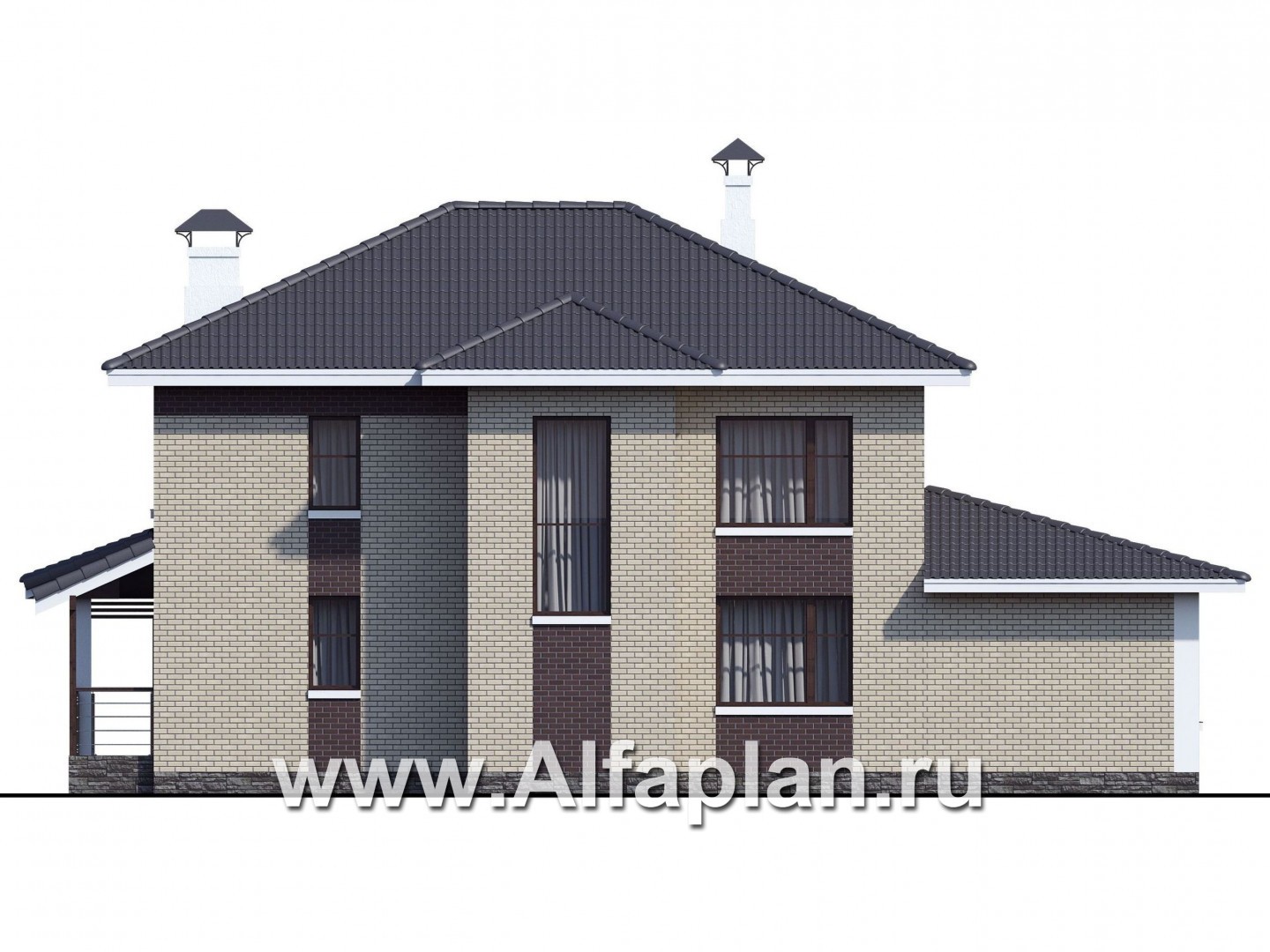 Проекты домов Альфаплан - «Саар» - современный двухэтажный дом с террасой и сауной - изображение фасада №4