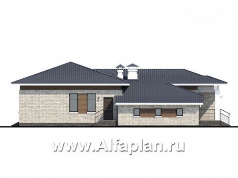 Проекты домов Альфаплан - «Днестр» - одноэтажный коттедж с большим гаражом и террасой - превью фасада №3