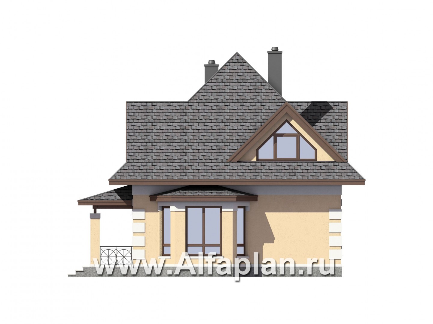 Проекты домов Альфаплан - Компактный мансардный дом с навесом для машины - изображение фасада №4