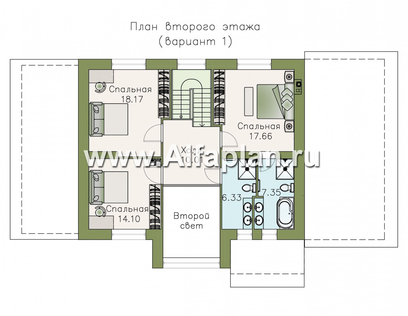 Проекты домов Альфаплан - «Регата» - комфортный план дома, двускатная крыша - изображение плана проекта №2