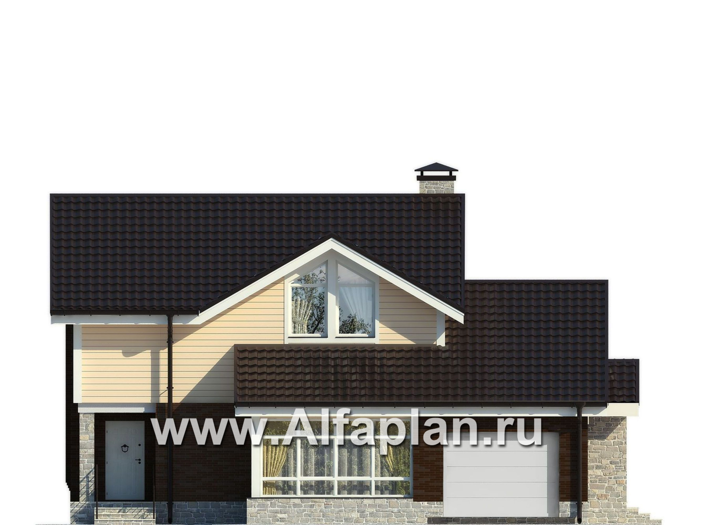 Проекты домов Альфаплан - Небольшой мансардный дом с гаражом - изображение фасада №4