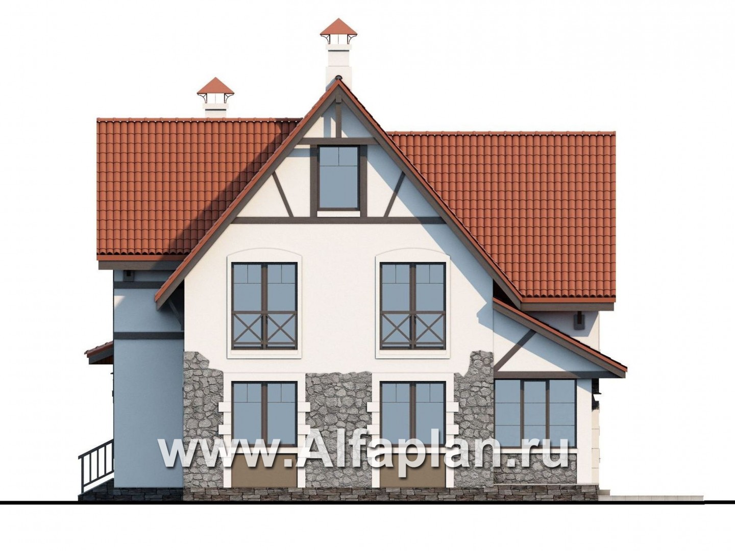 Проекты домов Альфаплан - «Госпожа Буонасье» - компактный коттедж с жилой мансардой - изображение фасада №2
