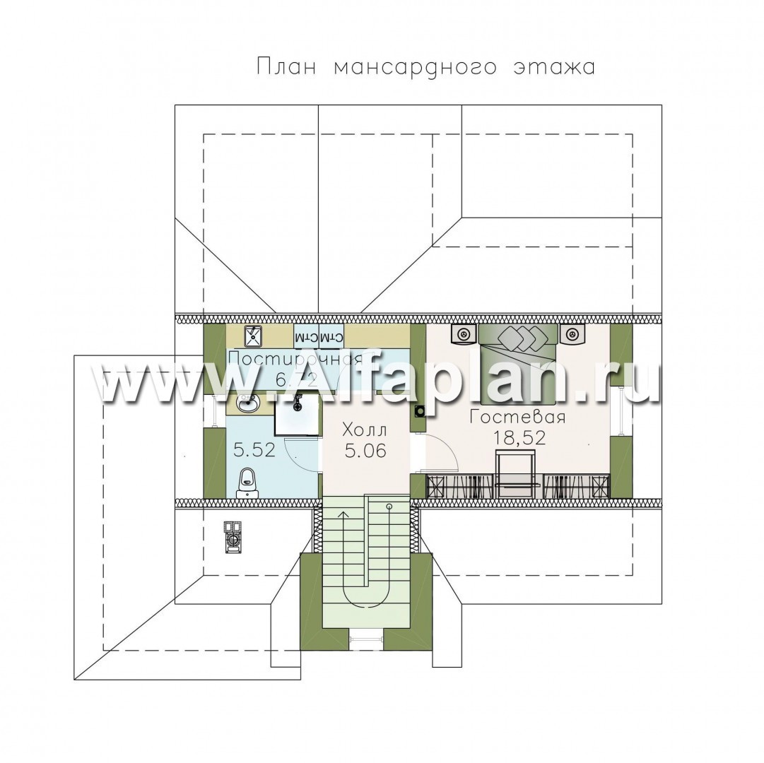 Проекты домов Альфаплан - «Госпожа Буонасье» - компактный коттедж с жилой мансардой - план проекта №3