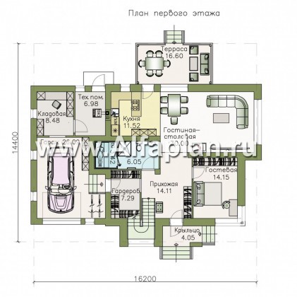 «Эндорфин» - проект двухэтажного дома, в современном стиле, с сауной и с террасой, с гаражом - превью план дома