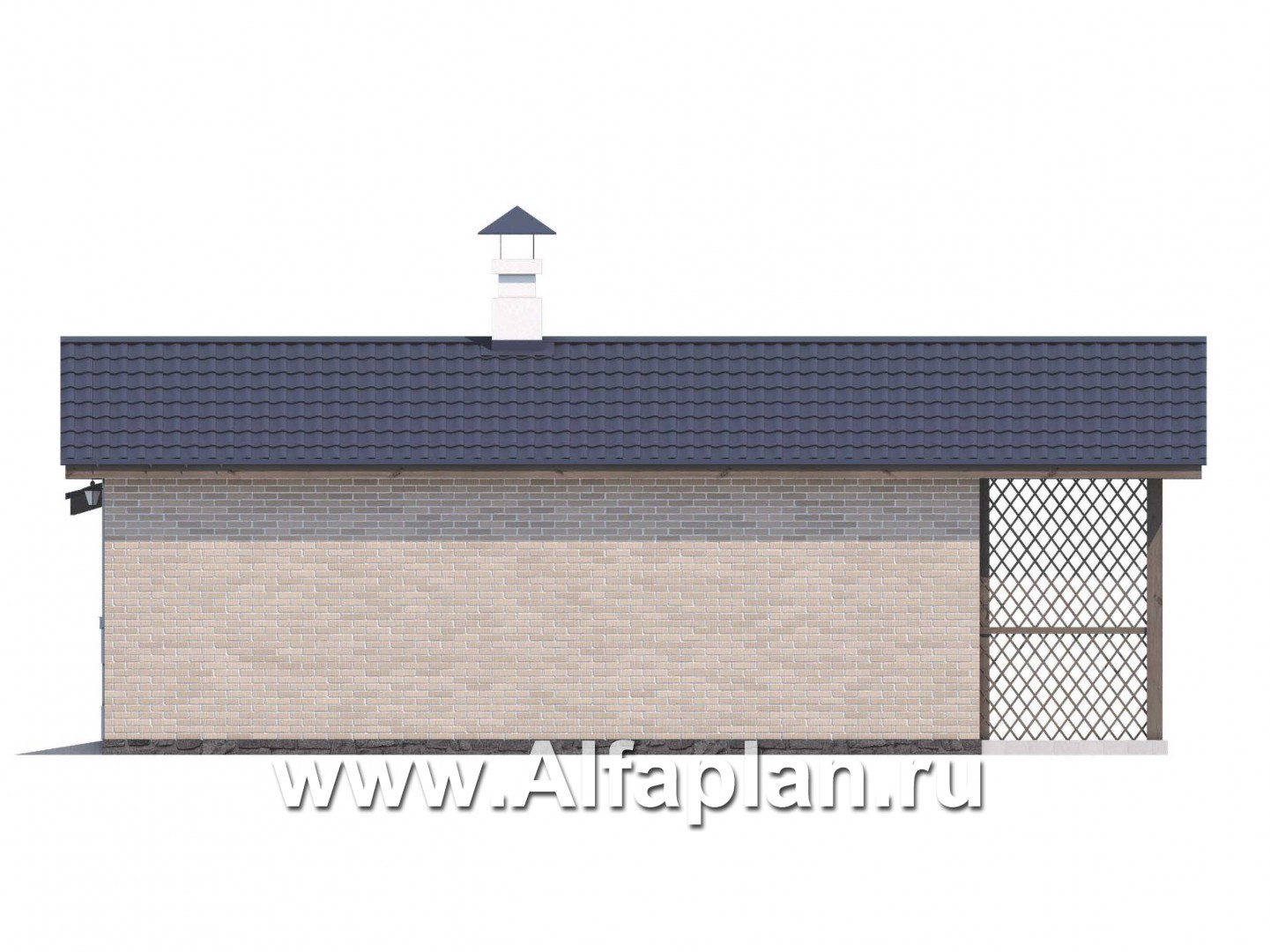 Проекты домов Альфаплан - Баня с навесом для машины для небольшой усадьбы - изображение фасада №2