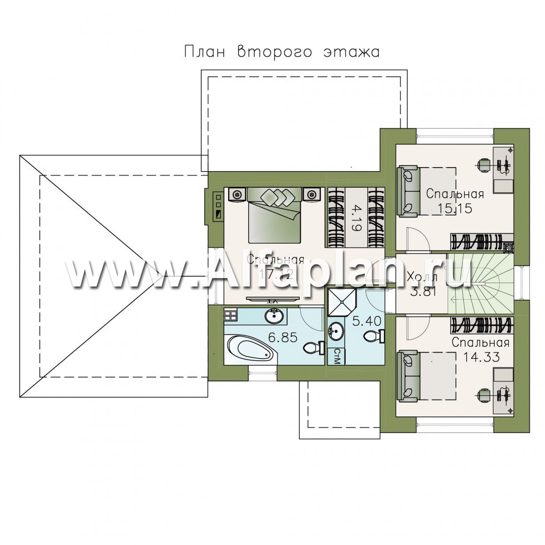 Проекты домов Альфаплан - «Огни залива» - проект дома с открытой планировкой - план проекта №2