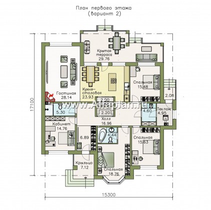 Проекты домов Альфаплан - «Калипсо» - комфортабельный одноэтажный дом  с вариантами планировки - превью плана проекта №2