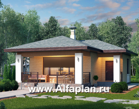Проекты домов Альфаплан - «Виньон» - дачный дом с большой террасой - превью основного изображения