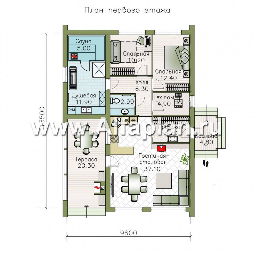 Проекты домов Альфаплан - «Йота» - каркасный дом с сауной - изображение плана проекта №1