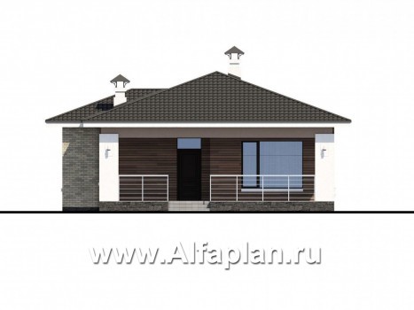 Проекты домов Альфаплан - «Терпсихора» - современный одноэтажный коттедж с террасой - превью фасада №1