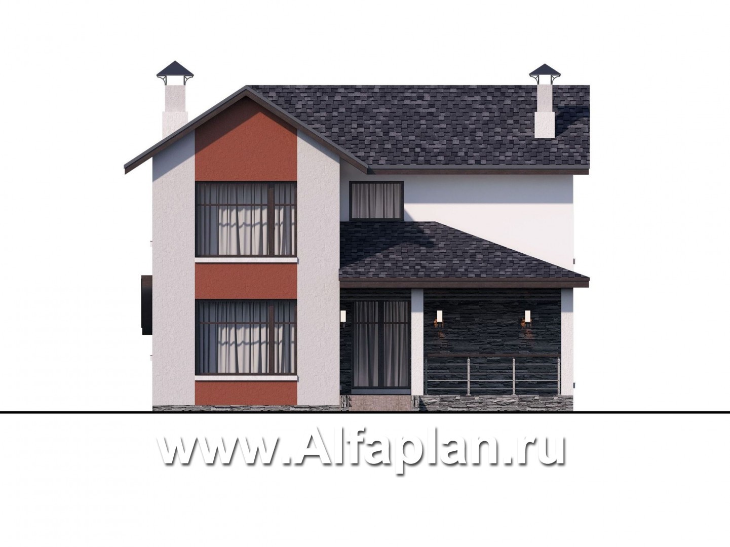 Проекты домов Альфаплан - Стильный компактный дом с гаражом-навесом - изображение фасада №3